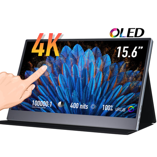 4K Portable Monitor - 15.6 Inch OLED Touchscreen IPS Display with USB-C & HDMI, HDR, Second Screen for Gaming, Laptop, PS5/4, Xbox, Switch, MacBook, iPhone, Surface - Perfect for Office and Travel