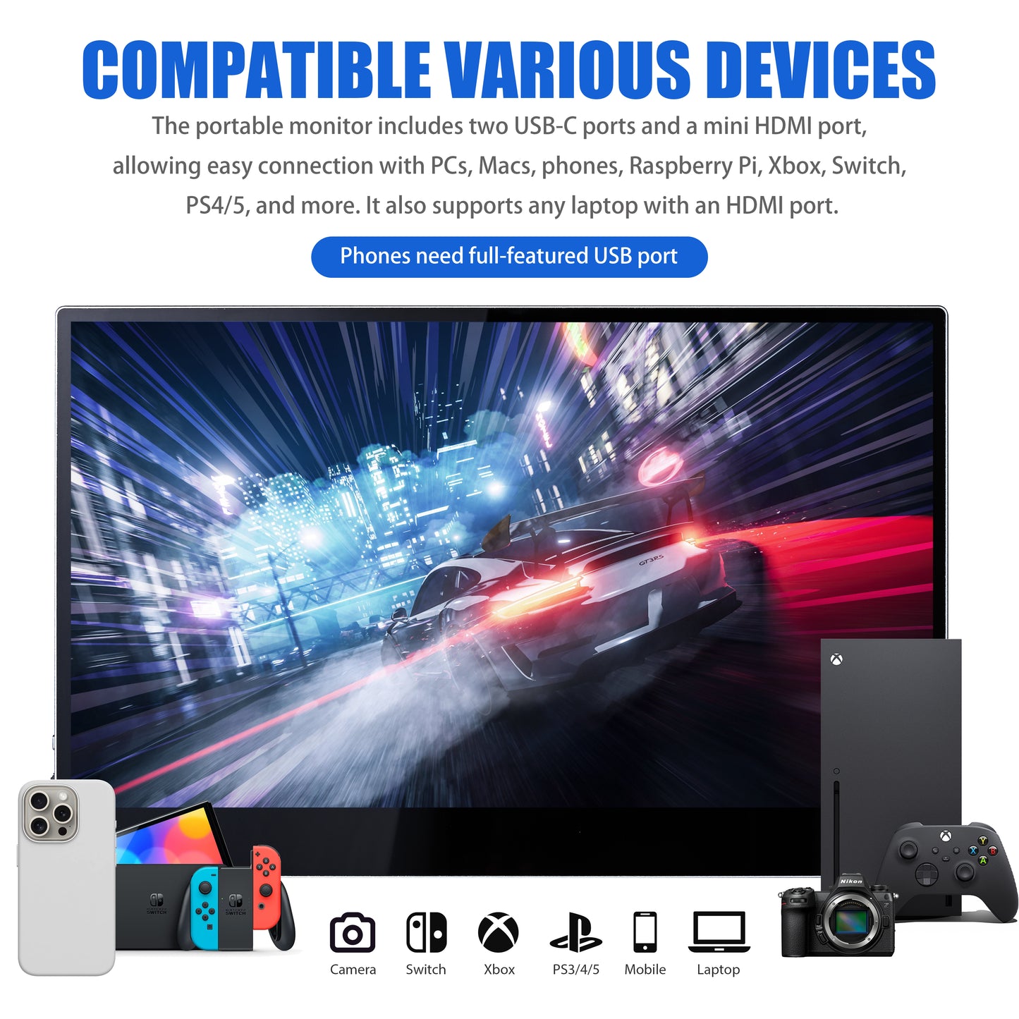 4K Portable Monitor - 15.6 Inch IPS Display with USB-C & HDMI, HDR, Second Screen for Gaming, Laptop, PS5/4, Xbox, Switch, MacBook, iPhone, Surface - Perfect for Office, Coffee Shops, and Travel