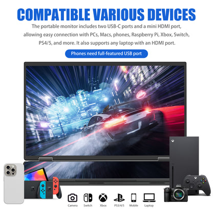 Portable Dual Monitor - 15.6 Inch 1080P Foldable IPS Display with USB-C & HDMI, HDR, Second Screen for Gaming, Laptop, PS5/4, Xbox, Switch, MacBook, iPhone, Surface - Perfect for Office and Travel